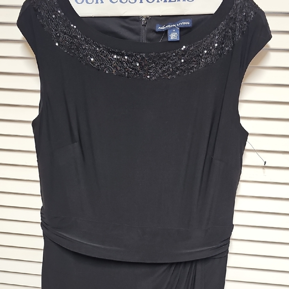NWT American Living Black Sequin-Trim Cap-Sleeve Midi Dress Wrap Style Skirt 10 - Picture 3 of 10